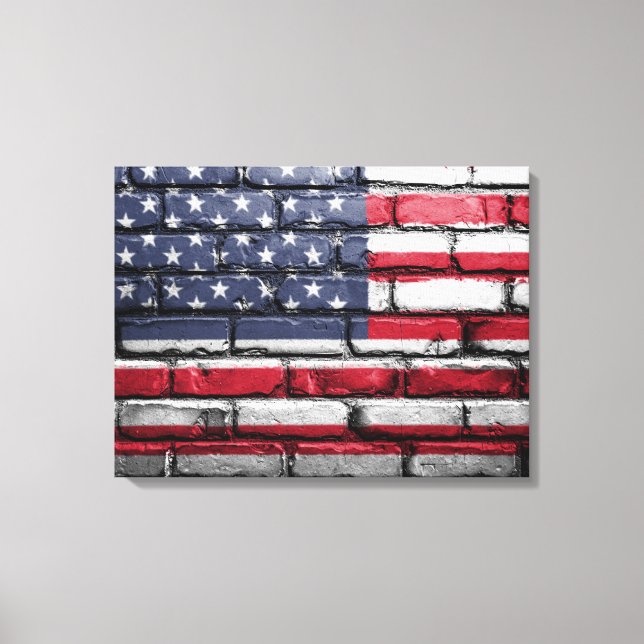 American Flag, Flag on Bricks Canvas Print Leinwanddruck (Vorderseite)