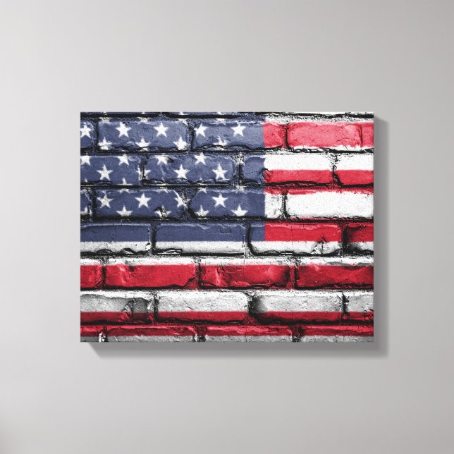 American Flag, Flag on Bricks Canvas Print Leinwanddruck (Vorderseite)
