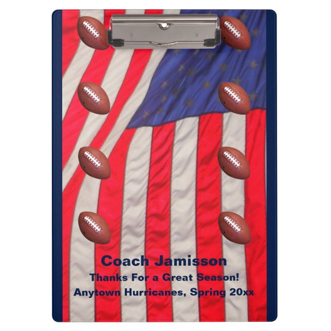 American Flag, Football Coach Danke, Name,  Klemmbrett (Vorderseite)