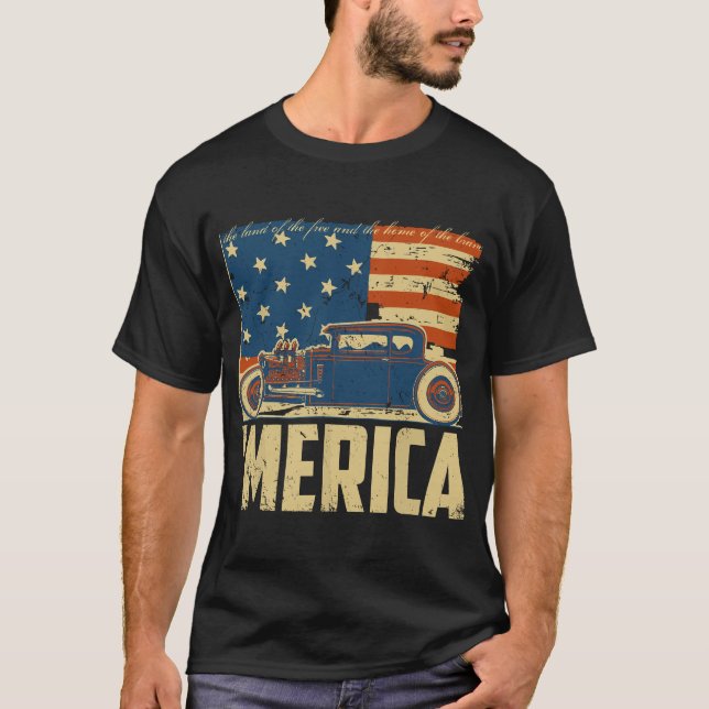 American Flag Frisierte Auto Custom Car Merica 4.  T-Shirt (Vorderseite)