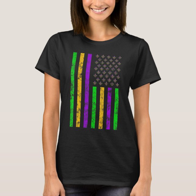 American Flag Funny Mardi Gras Retro Mardi Gras Fl T-Shirt (Vorderseite)