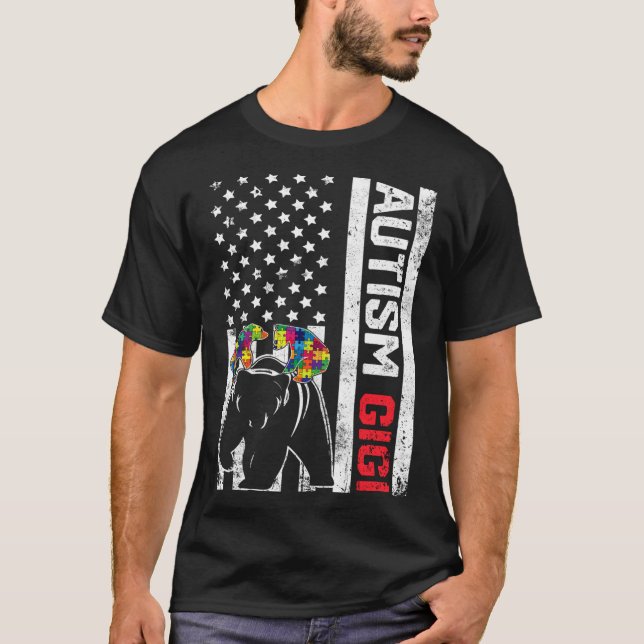 American Flag Gigi Bear Autismus Sensibilisierung  T-Shirt (Vorderseite)