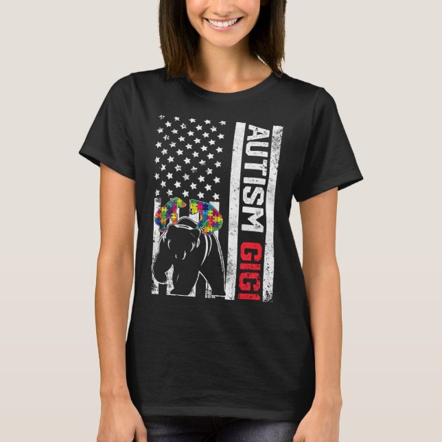 American Flag Gigi Bear Autismus Sensibilisierung  T-Shirt (Vorderseite)