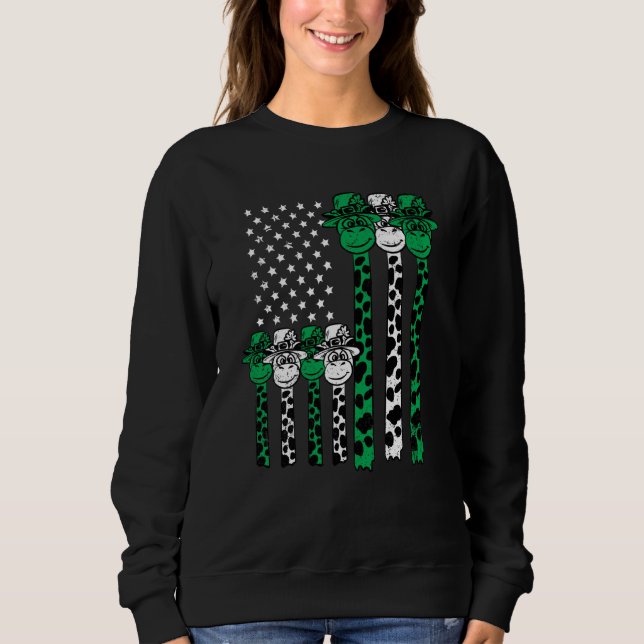 American Flag Giraffe St Patricks Day Animal Shamr Sweatshirt (Vorderseite)