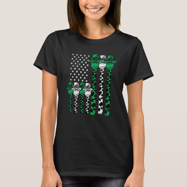 American Flag Giraffe St Patricks Day Animal Shamr T-Shirt (Vorderseite)