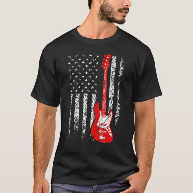 American Flag Gitarre Red White Patriotic Music T-Shirt (Vorderseite)