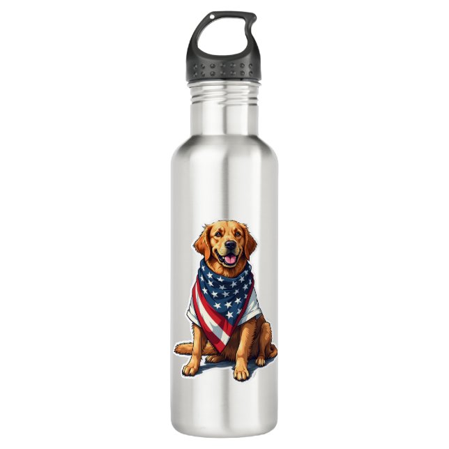American Flag Golden Retriever Engraved Dog Lover  Edelstahlflasche (Vorderseite)