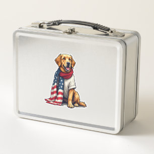 American Flag Golden Retriever Gravierter Hundelie Metall Brotdose