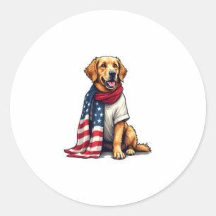 American Flag Golden Retriever Gravierter Hundelie Runder Aufkleber