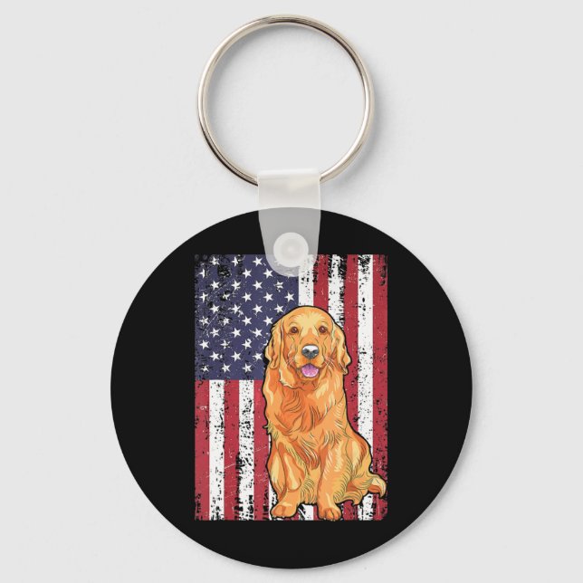 American Flag Golden Retriever Patriotic Dog T Shi Schlüsselanhänger (Vorderseite)
