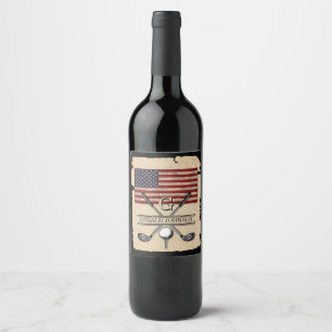 American Flag Golf Monogram Design Weinetikett