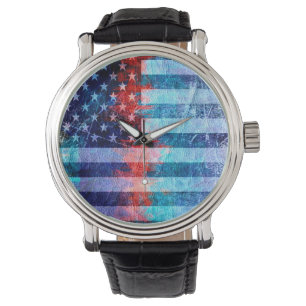 American Flag Grunge Armbanduhr