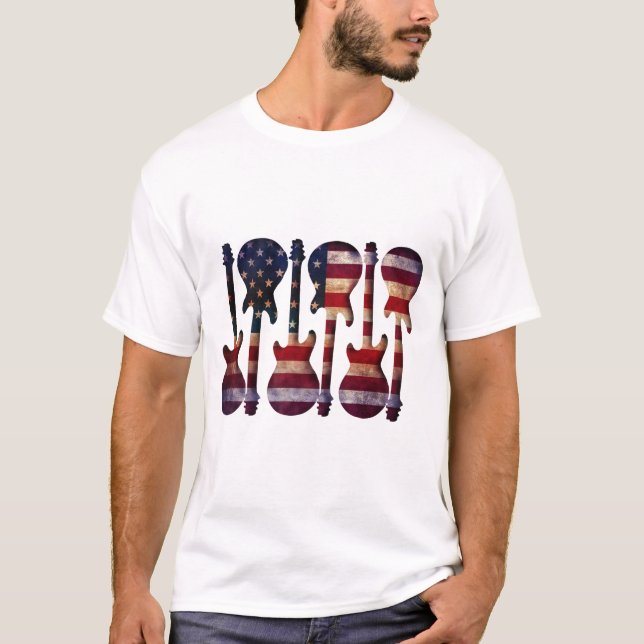 American Flag Guitar Art T-Shirt (Vorderseite)
