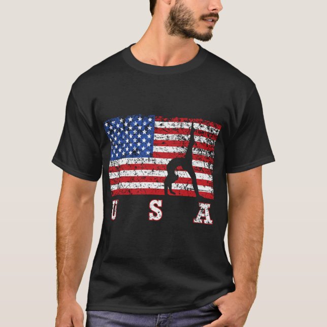 American Flag Gymnastics USA Gift, Tumbling Team T-Shirt (Vorderseite)