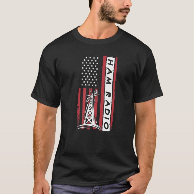 American Flag Ham Radio Amateur Radio Operator T-Shirt (Vorderseite)