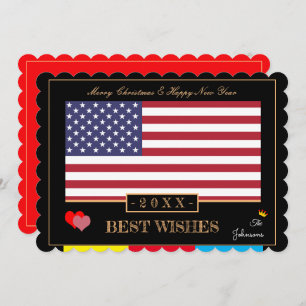 American Flag & Happy New Year / Best Wishings USA Feiertagskarte