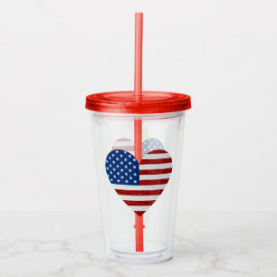 American Flag Heart 4. Juli Glitzer Acryltrinkbecher