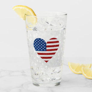 American Flag Heart 4. Juli Glitzer Glas
