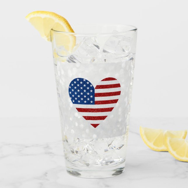 American Flag Heart 4. Juli Glitzer Glas (Vorderseite Ice)