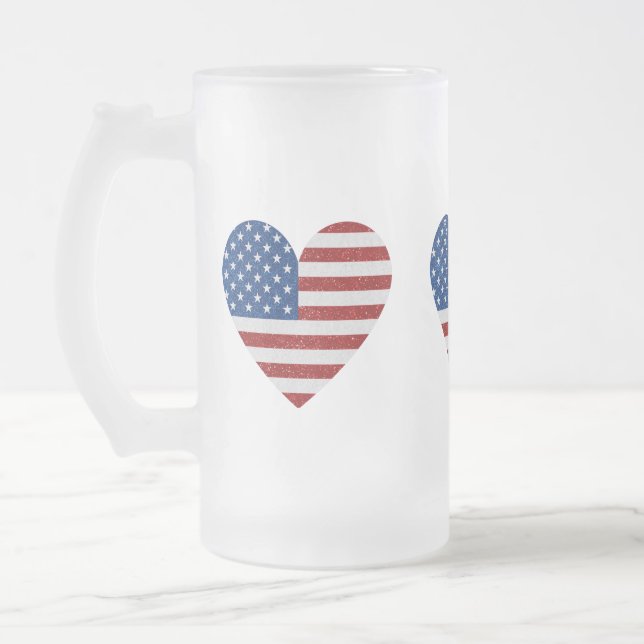 American Flag Heart 4. Juli Glitzer Mattglas Bierglas (Links)