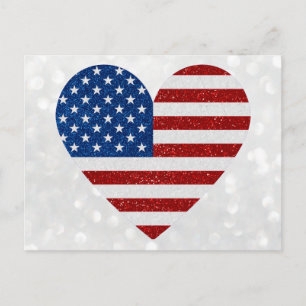 American Flag Heart 4. Juli Glitzer Postkarte
