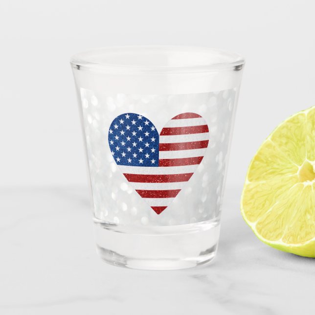 American Flag Heart 4. Juli Glitzer Schnapsglas (Vorderseite)