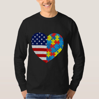 American Flag Heart Autism Awareness Puzzle Men T-Shirt