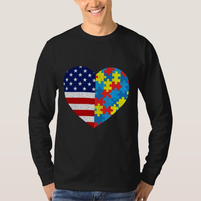 American Flag Heart Autism Awareness Puzzle Men T-Shirt (Vorderseite)