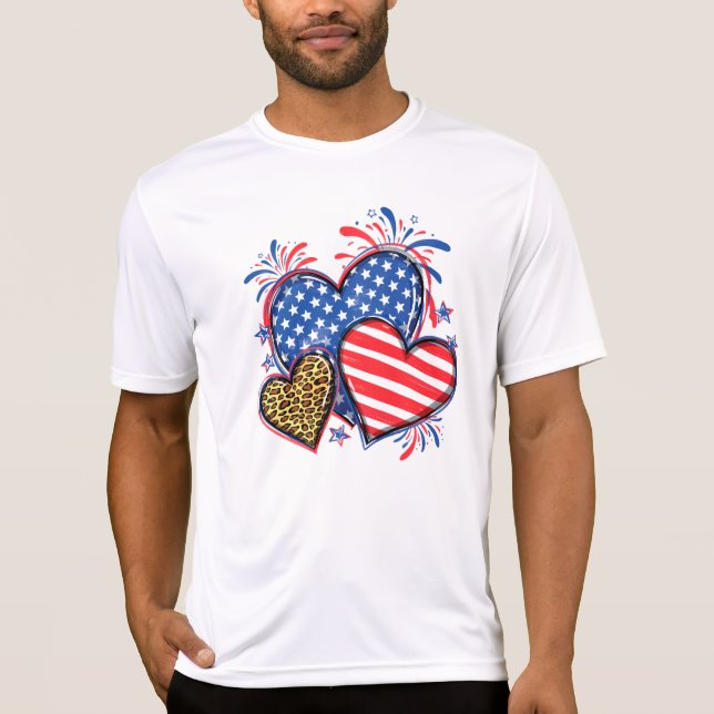 American Flag Heart Leopard Sublimation-64210 T-Shirt (Vorderseite)