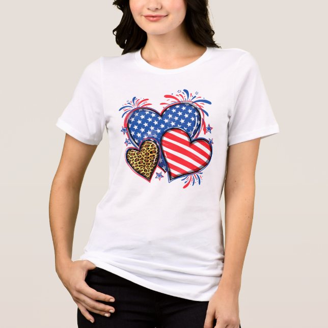 American Flag Heart Leopard Sublimation-64210 Tri-Blend Shirt (Vorderseite)