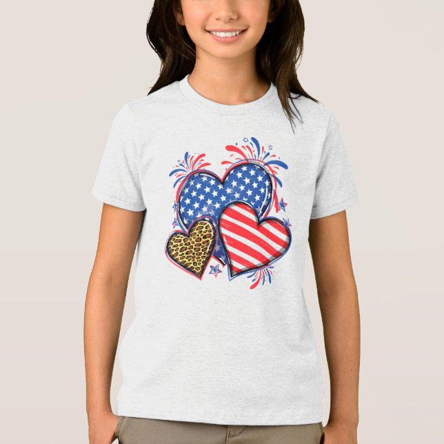 American Flag Heart Leopard Sublimierung-64210 Tri-Blend Shirt (Vorderseite)