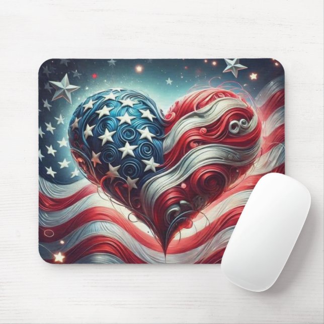 American Flag Heart Mouse Pad – Patriotic Desktop  Mousepad (Mit Mouse)