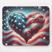 American Flag Heart Mouse Pad – Patriotic Desktop 