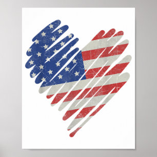 American Flag Heart Red White Blue Niedlich 4. Jul Poster