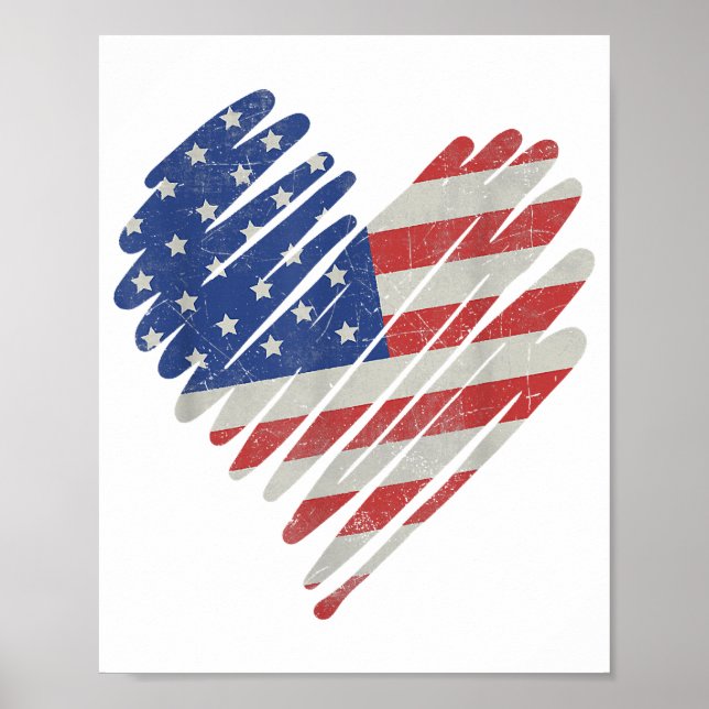 American Flag Heart Red White Blue Niedlich 4. Jul Poster (Vorne)