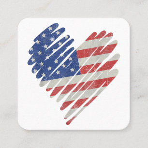 American Flag Heart Red White Blue Niedlich 4. Jul Quadratische Visitenkarte