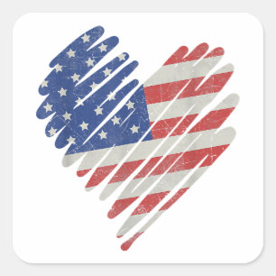 American Flag Heart Red White Blue Niedlich 4. Jul Quadratischer Aufkleber