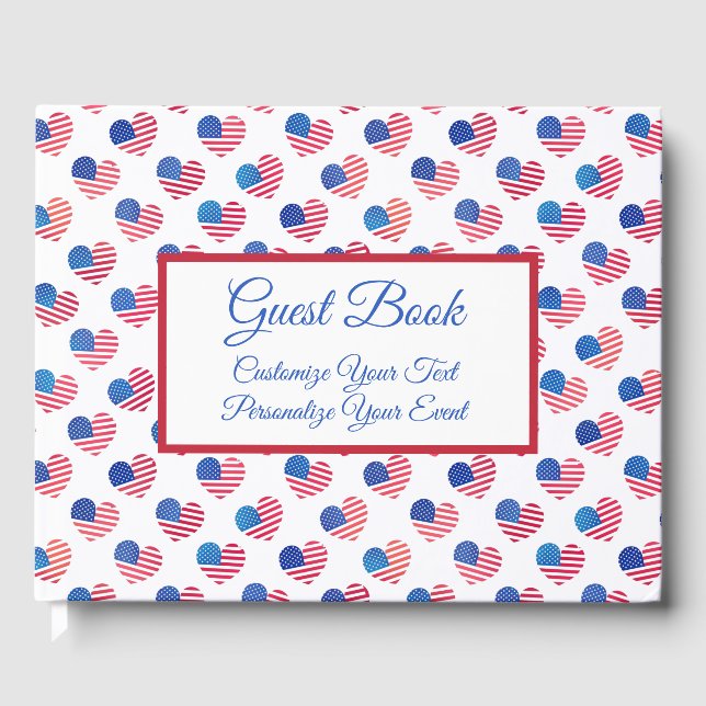 American Flag Heart Red White Blue Patriotic USA Gästebuch (Vorderseite)