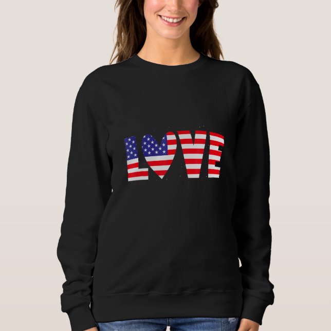 American Flag Heart White Blue Niedlich 4. Juli Sweatshirt (Vorderseite)