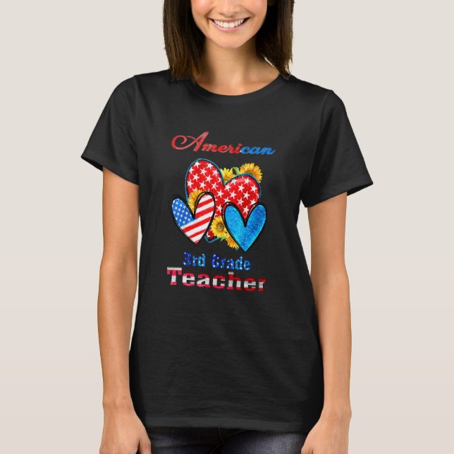 American Flag Hearts With Sunflowers 3rd Grade Tea T-Shirt (Vorderseite)