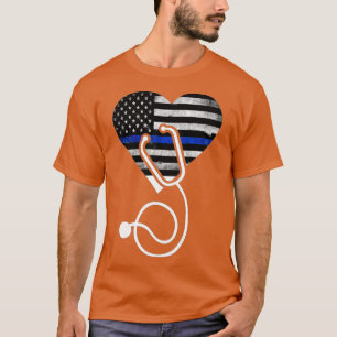 American Flag Herz mit Police hin Blue Line Nurs T-Shirt