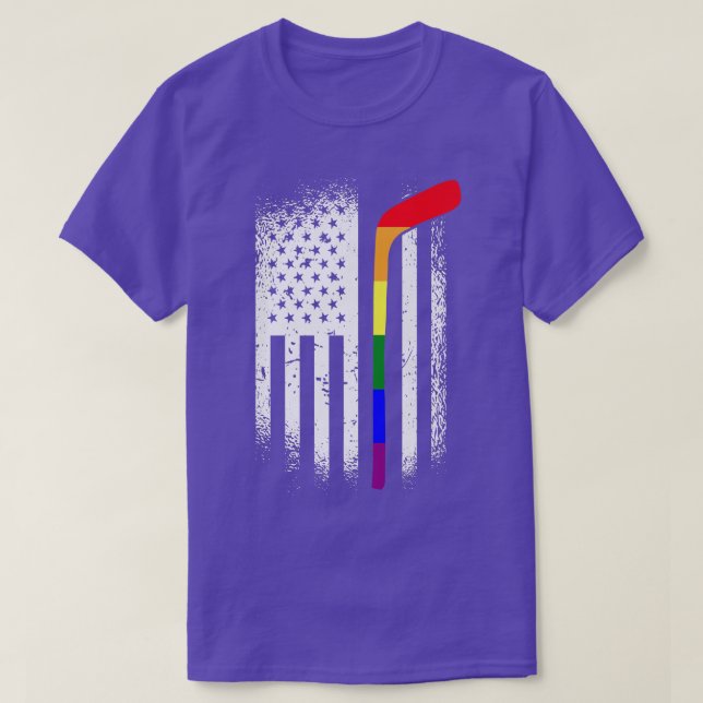 American Flag Hockey LGBT-Q Rainbow Bat Gay Pride  T-Shirt (Design vorne)