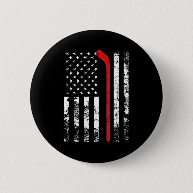 American Flag Hockey USA Patriotic Button (Vorderseite)