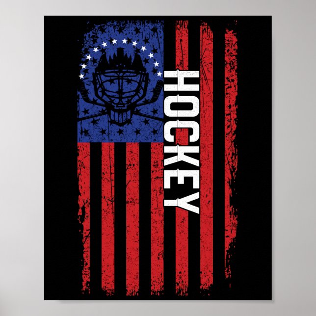 American Flag Hockey USA Patriotic Red Line Poster (Vorne)