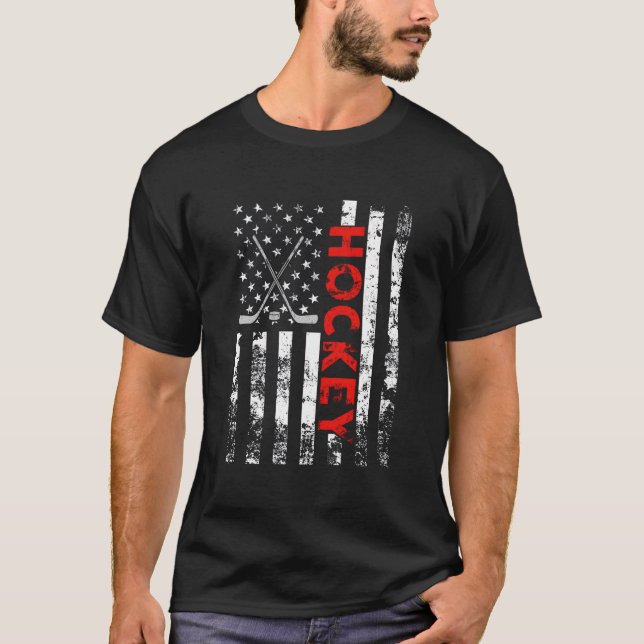 American Flag Hockey Usa Patriotic T-Shirt (Vorderseite)
