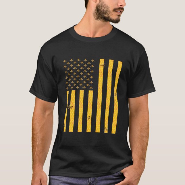 American Flag Honeycomb Honey Bee Beekeeg Beekeepe T-Shirt (Vorderseite)