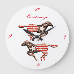 American Flag Horse Running Thunder_Cove Große Wanduhr