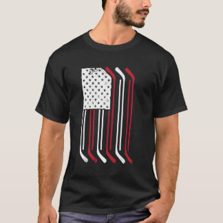 American Flag Ice Hockey Stick Puck Player Jersey T-Shirt