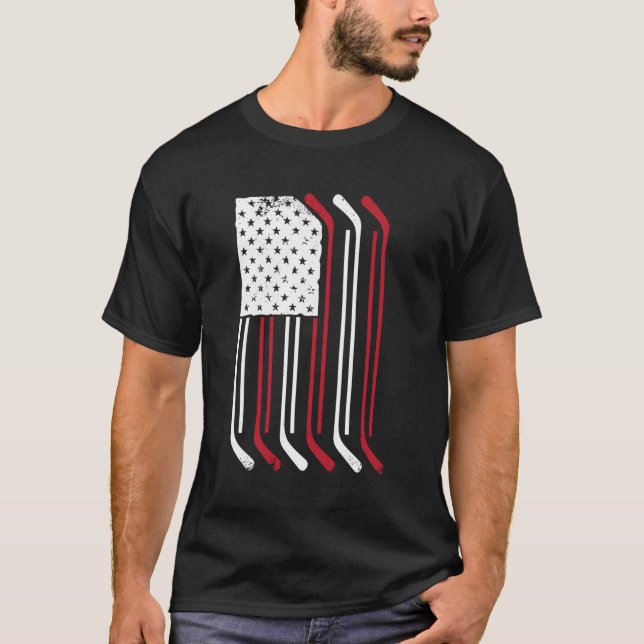 American Flag Ice Hockey Stick Puck Player Jersey T-Shirt (Vorderseite)