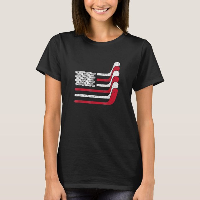American Flag Ice Hockey Sticks Hockey Puck T-Shirt (Vorderseite)